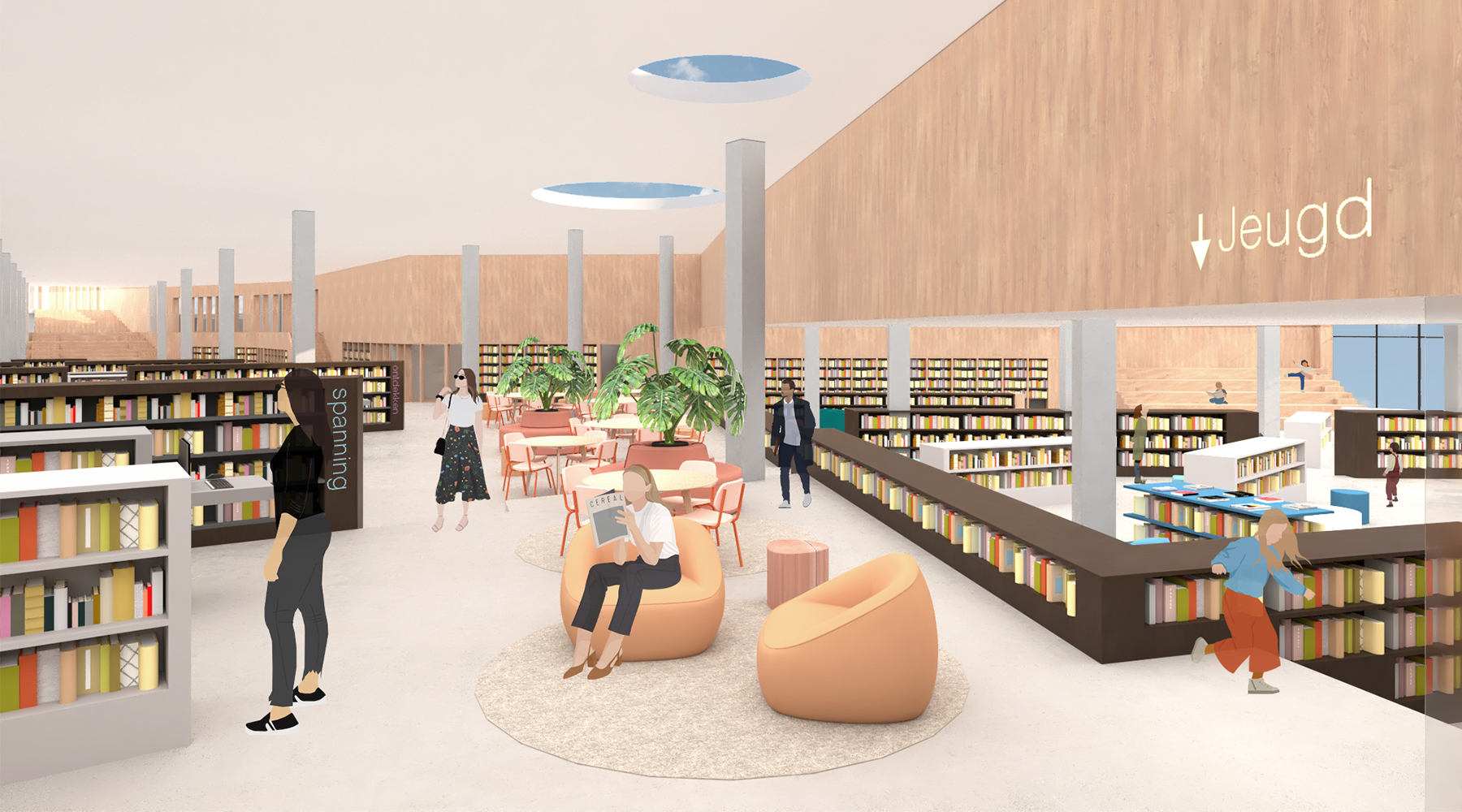 winkelpassage, bibliotheek, openbaar, transformatie winkels